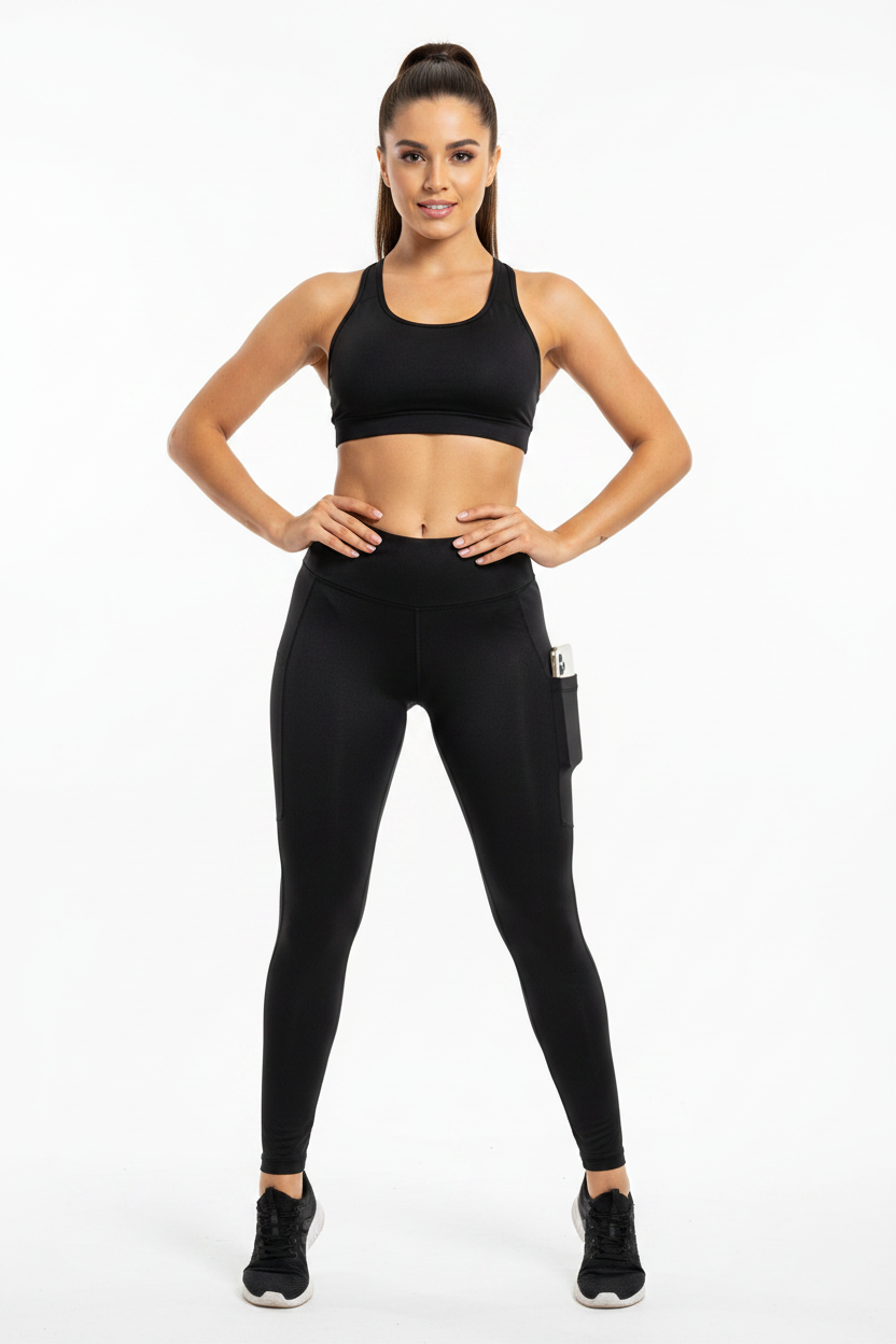 Calza lycra suplex con bolsillo.