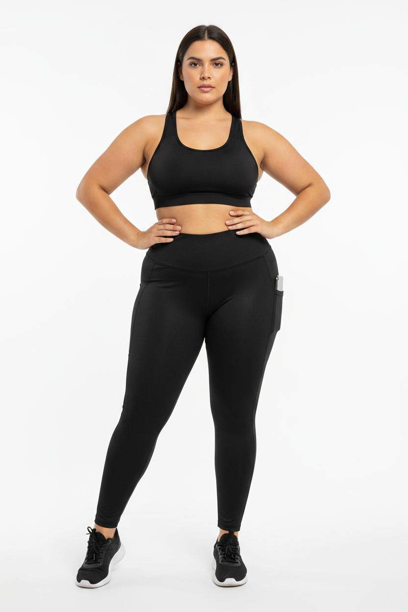 Calza lycra suplex con bolsillo.